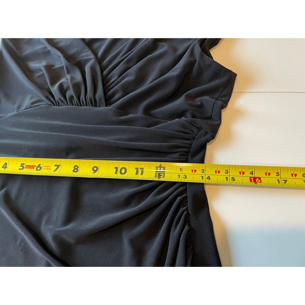 Lauren Ralph Lauren Faux Wrap Sheath Dress Black Ruched Sz 8 Cap Sleeves Career - Picture 12 of 12